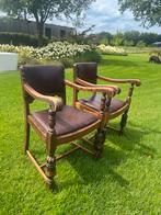 6 vintage antieke eetkamerstoelen met leren bekleding, Huis en Inrichting, Fauteuils, Ophalen, Gebruikt, Minder dan 75 cm