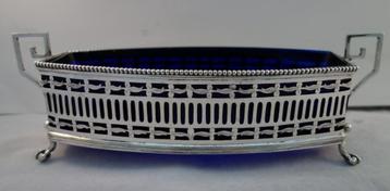 Antieke Zilveren Jardinière met Blauw Glazen Binnenbak beschikbaar voor biedingen