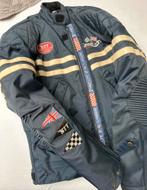 Stoer motorjack, blauw wsterdicht nylon met lederen strepen, Motoren, Ophalen of Verzenden, Tweedehands, Heren, Jas | textiel