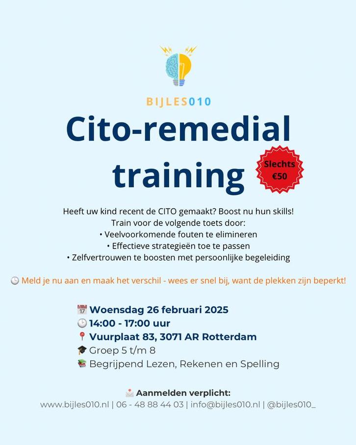 Cito remedial training / Bijles Rotterdam, Diensten en Vakmensen, Bijles, Privé-les en Taalles, Bijles, Examen- of Scriptiebegeleiding