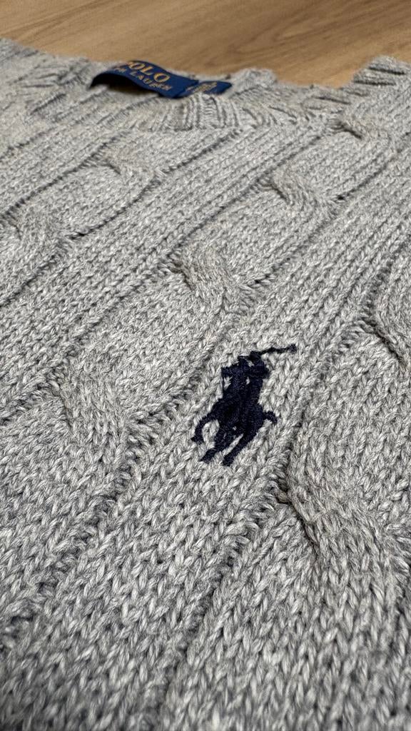 Polo Ralph Lauren Grijze Kabeltrui Maat M, Kleding | Heren, Truien en Vesten, Verzenden, Gedragen, Maat 48/50 (M), Grijs