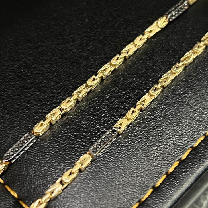 14 karaats gouden koningsketting met onyx stenen, Sieraden, Tassen en Uiterlijk, Kettingen, Zo goed als nieuw, Goud, Ophalen of Verzenden