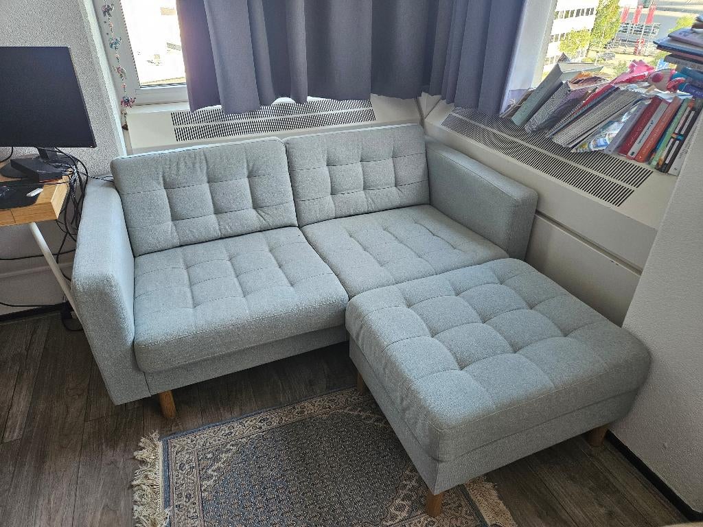 IKEA landskrona gunnared licht groen/hout bank met hocker, Huis en Inrichting, Ophalen, Gebruikt, 150 tot 200 cm, Tweepersoons