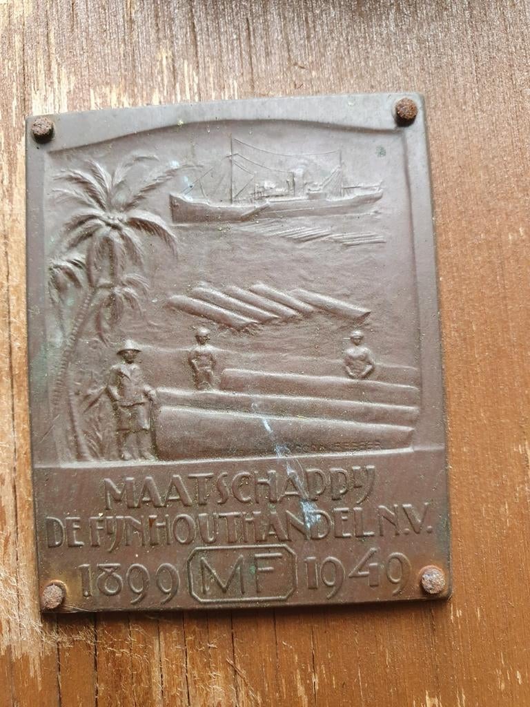 Bronzen Plaquette Maatschappij De Fijnhouthandel N.V., Ophalen of Verzenden