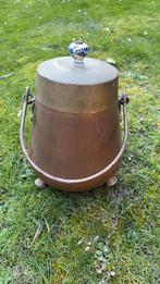 Koperen pot op 3 poten, emaille knop en hengsel, Ophalen of Verzenden