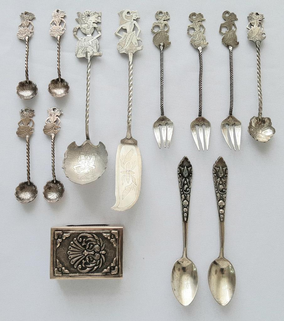 Djokja zilveren  bestek + Lucifer houder, Antiek en Kunst, Ophalen of Verzenden