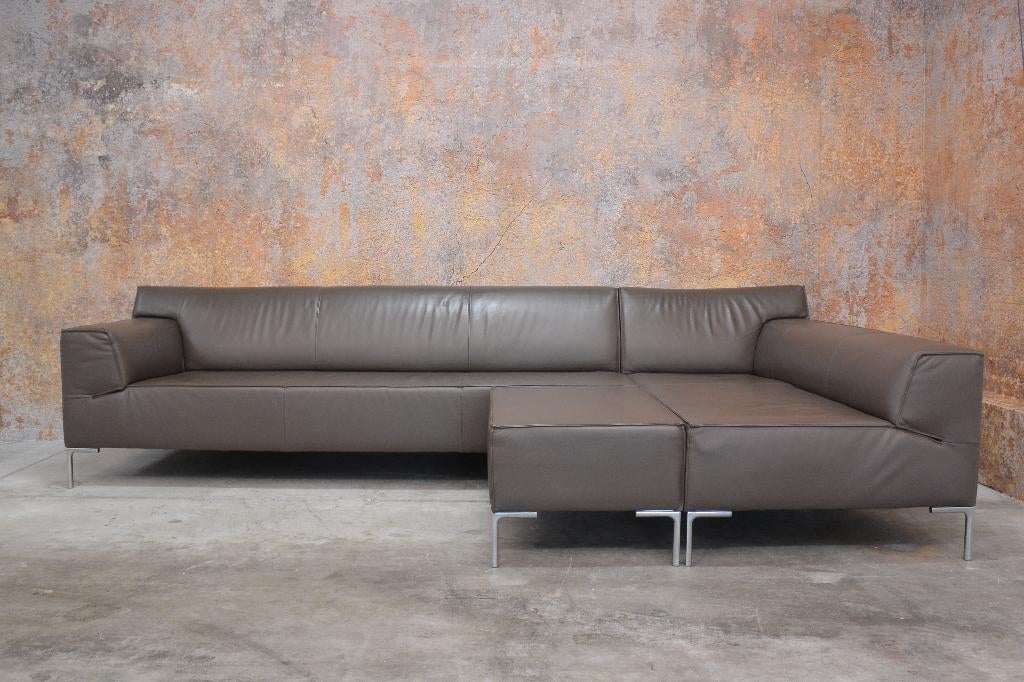 ZGANieuw! grote bruine leren Design on Stock Bloq hoekbank, Design on Stock, Hoekbank, Ophalen of Verzenden, 150 cm of meer