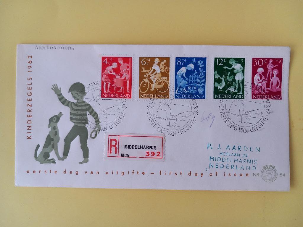 1962 Kinderzegels FDC E54 met open klep e1, Postzegels en Munten, Verzenden, Beschreven, Nederland