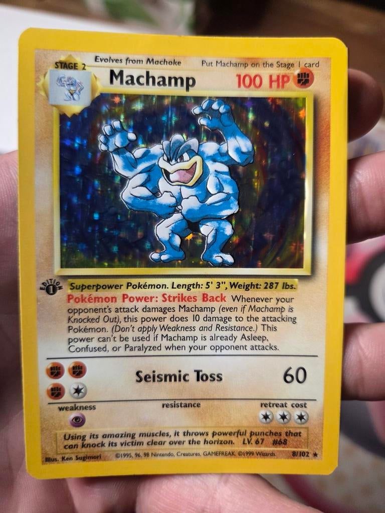 Machamp 8/102 Holo Base Set 1999 Wotc, Ophalen of Verzenden, Zo goed als nieuw, Losse kaart, Foil