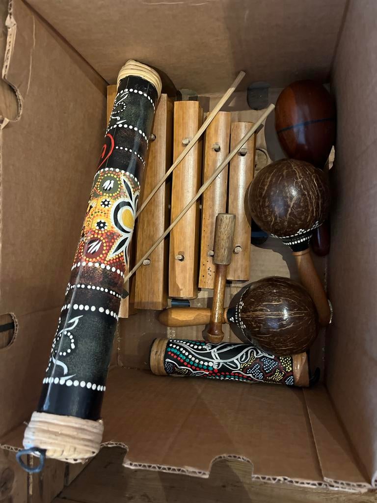 Percussie instrumenten set: handdrum, sambaballen, shakers,, Ophalen of Verzenden, Gebruikt, Overige soorten