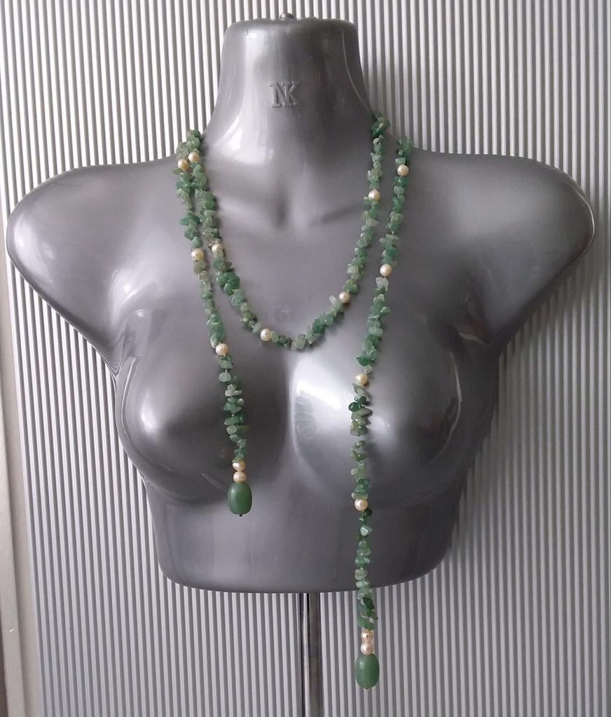 Manouk - ketting van aventurijn met parels. 3=2 actie, Verzenden, Nieuw, Steen of Mineraal, Verstelbaar