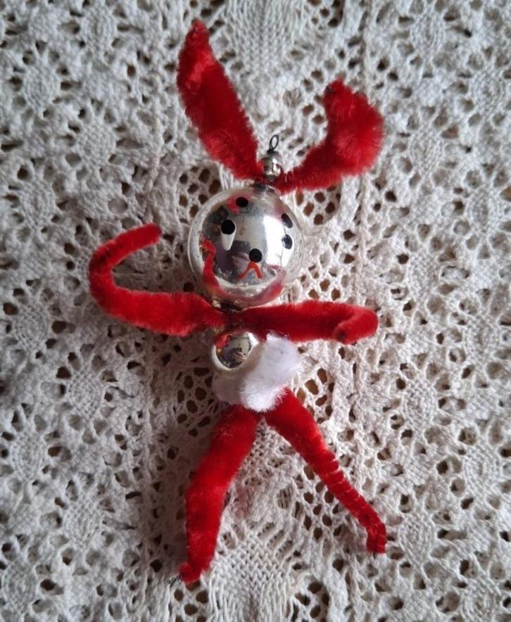 Oud gablonzer haasje, glas met Chenille KERST / PASEN, Diversen, Kerst, Gebruikt, -, -, Ophalen of Verzenden