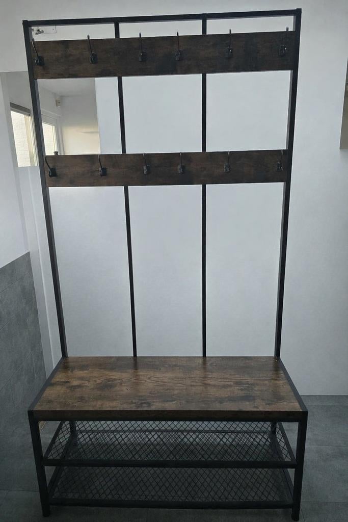 Schoenenrek en kapstok bruin industrieel, Gebruikt, Minder dan 100 cm, Hout, Ophalen