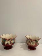 Paar antieke Majolica vazen met bloemdecoratie, Antiek en Kunst, Ophalen