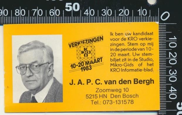 Sticker: KRO - Verkiezingen 1983 - Van den Bergh - Den Bosch, Verzamelen, Ophalen of Verzenden, Zo goed als nieuw, Film, Tv of Omroep