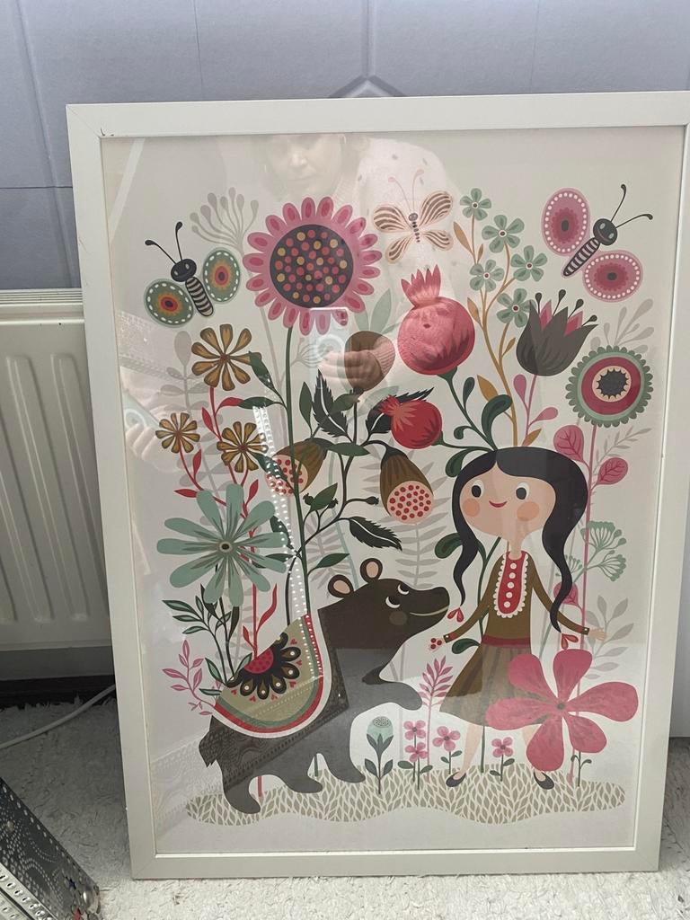 Mooie prent in witte lijst, Ophalen, Gebruikt, 50 tot 75 cm, Foto of Poster