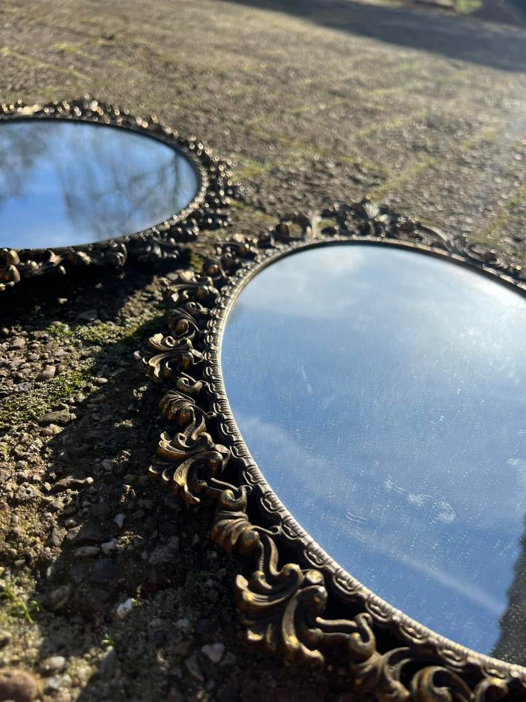 Twee ovale antieke spiegels, Minder dan 50 cm, Gebruikt, Ophalen of Verzenden, Minder dan 100 cm