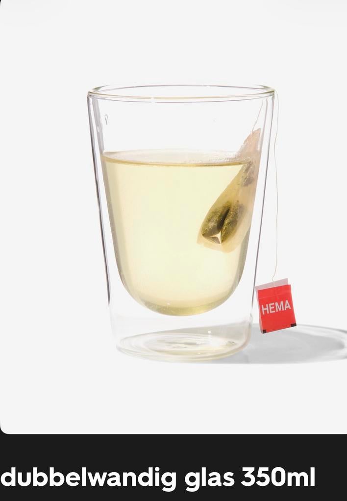 2x dubbelwandig thee koffie glas 350 ml Hema, Glas of Glazen, Ophalen of Verzenden, Overige stijlen, Glas
