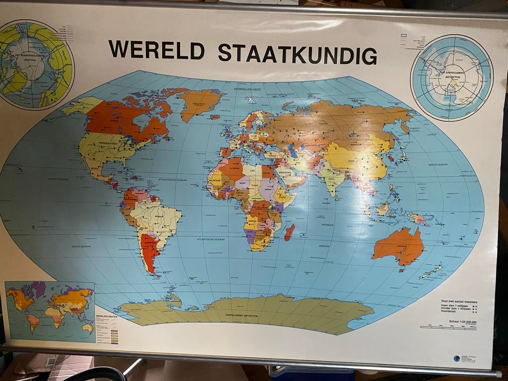 Grote Vintage Wereldkaart - Staatkunig, Ophalen of Verzenden, Aardrijkskunde