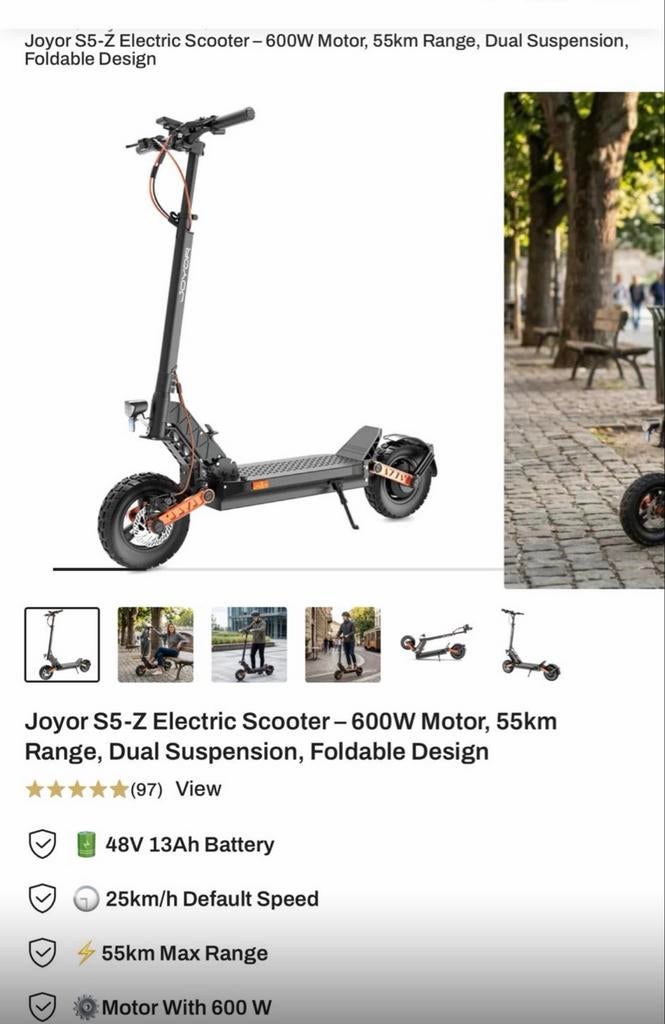Joyor S5-Z Elektrische Scooter - 600W Motor, 55km Bereik, Ophalen, Zo goed als nieuw