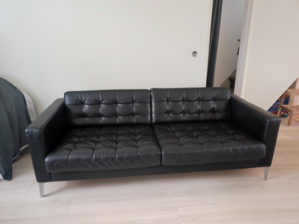 Zwarte leren driezitsbank Ikea Landskrona, Ophalen, Gebruikt, Driepersoons, Rechte bank