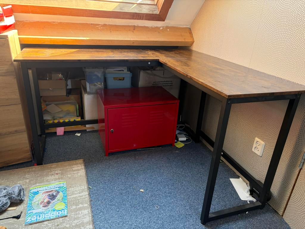 Hoekbureau hout, Huis en Inrichting, Bureaus, Ophalen, Demontabel, Hoekbureau, Bruin