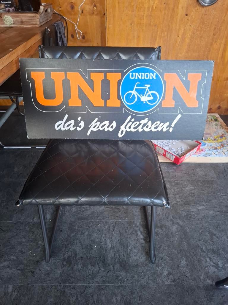 Union fietsen reclamebord mancave, Verzamelen, Ophalen of Verzenden, Gebruikt, Reclamebord