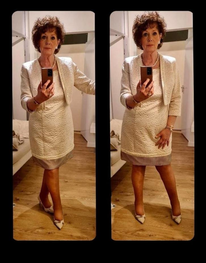 Linea Raffaelli 2-delige poederroze set maat 46/48, Kleding | Dames, Gelegenheidskleding, Zo goed als nieuw, Overige typen, Maat 46/48 (XL) of groter