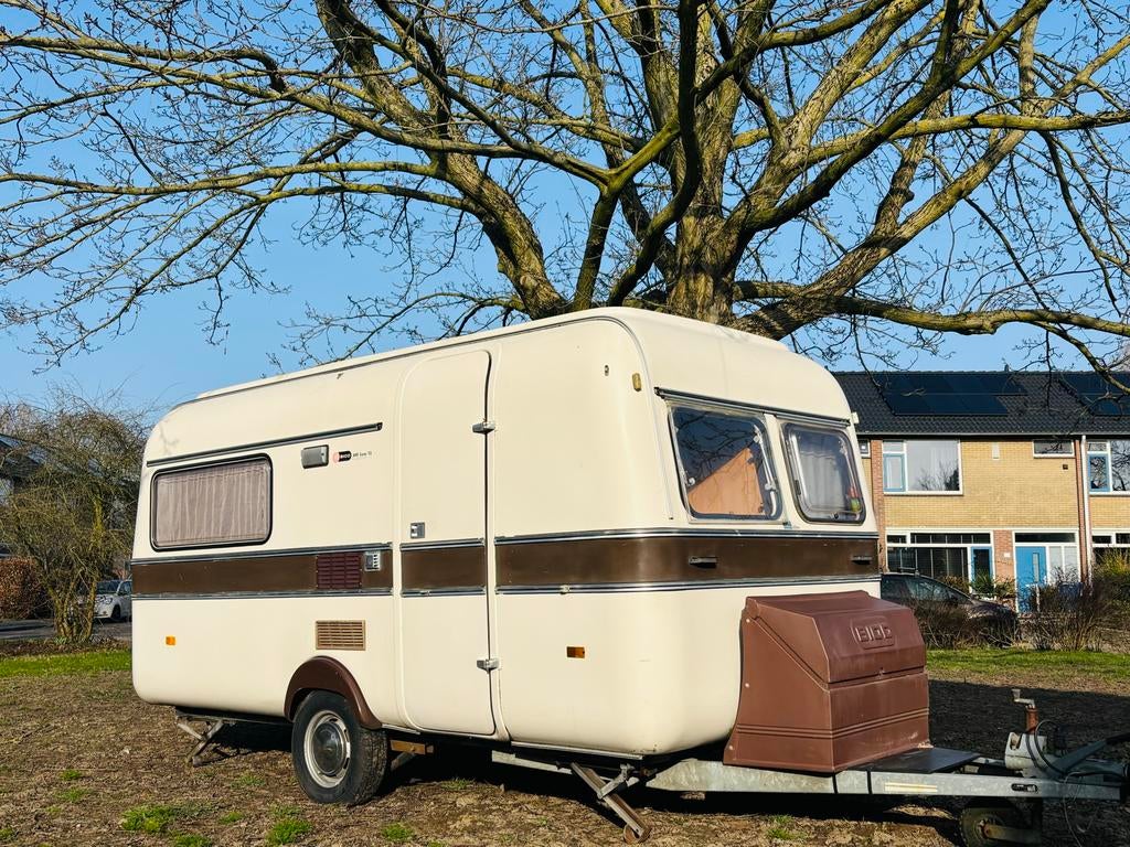 BIOD Caravan Luxe400TL 1982 kenteken, polyester, voortent, Caravans en Kamperen, Caravans, Standaardzit, Tot en met 2, Lengtebed