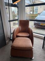Luxe leren fauteuil met voetenbankje, Huis en Inrichting, Fauteuils, Ophalen of Verzenden, Zo goed als nieuw, Leer, 75 tot 100 cm