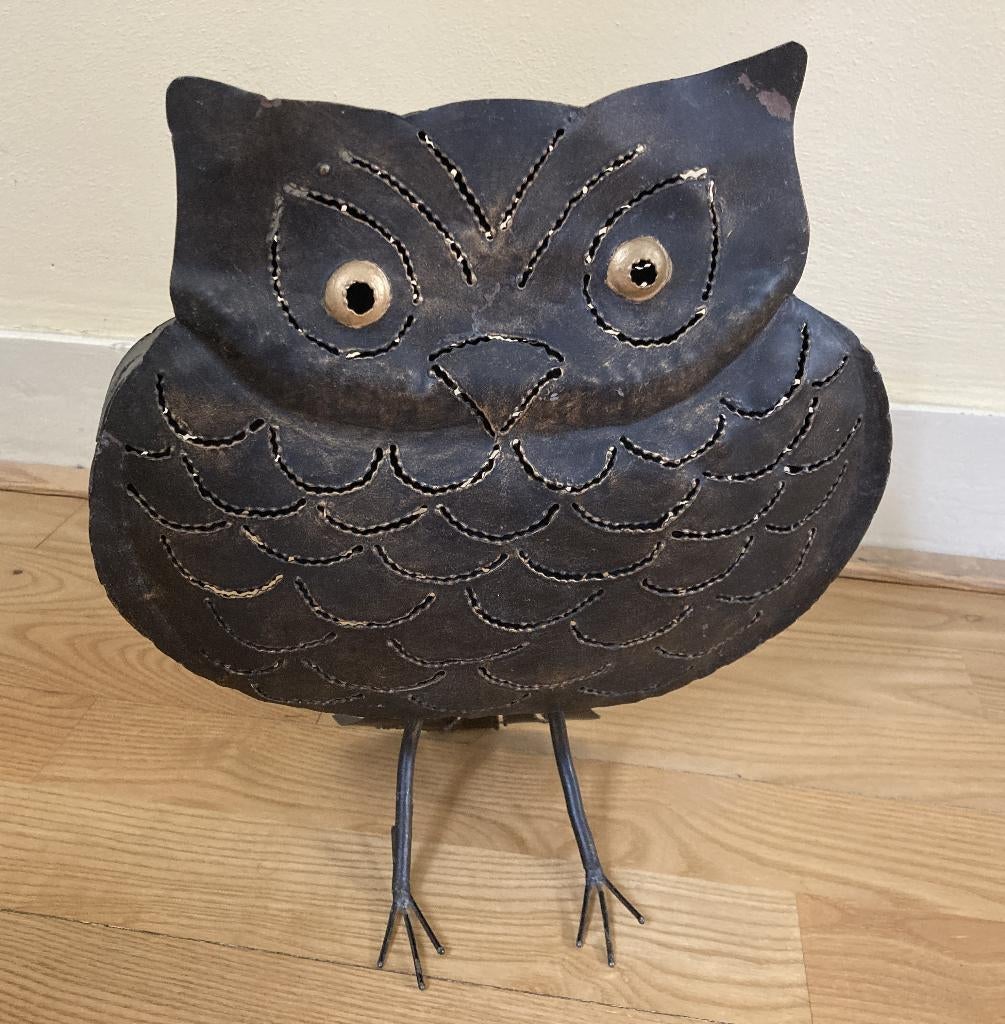 Decoratieve uil metaal voor in tuin tevens kaarsenkandelaar, Tuin en Terras, Ophalen of Verzenden, Zo goed als nieuw, Metaal, Dierenbeeld