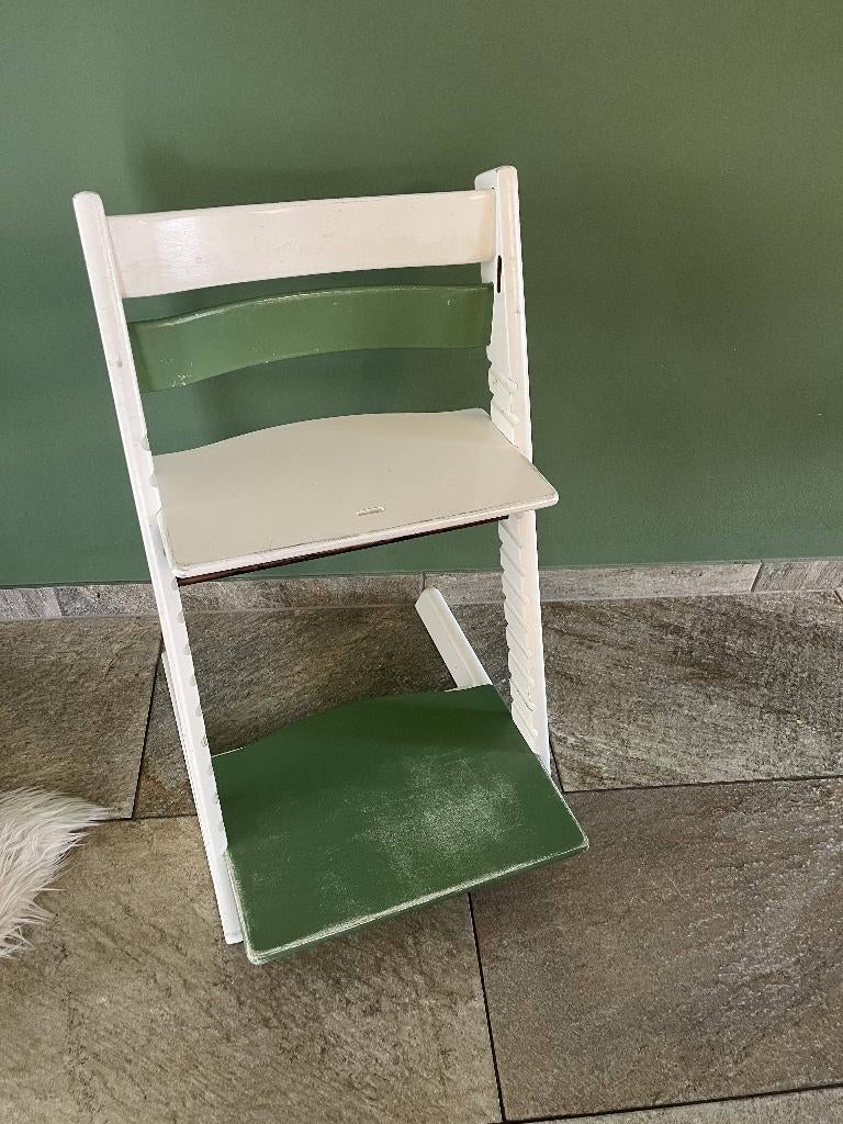 Stokke Tripp Trapp Kinderstoel Wit/groen, Ophalen, Gebruikt, Meegroeistoel