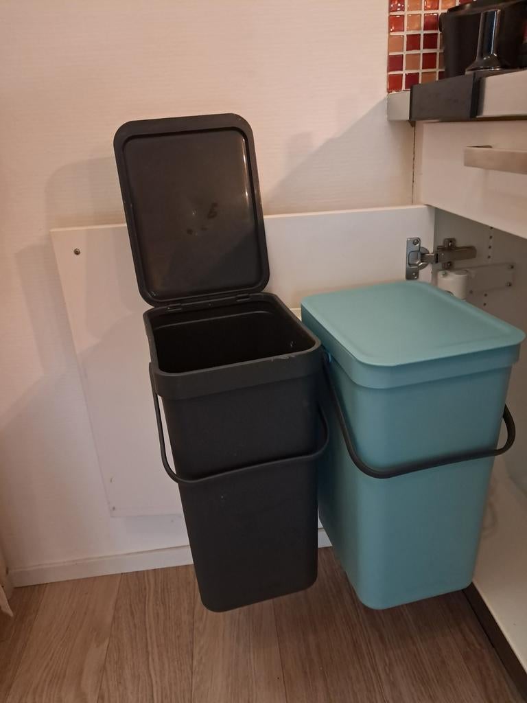Brabantia Sort & Go Inbouw Prullenbakken - 2x16L, Huis en Inrichting, Woonaccessoires | Prullenbakken, Ophalen, Kunststof, Gebruikt