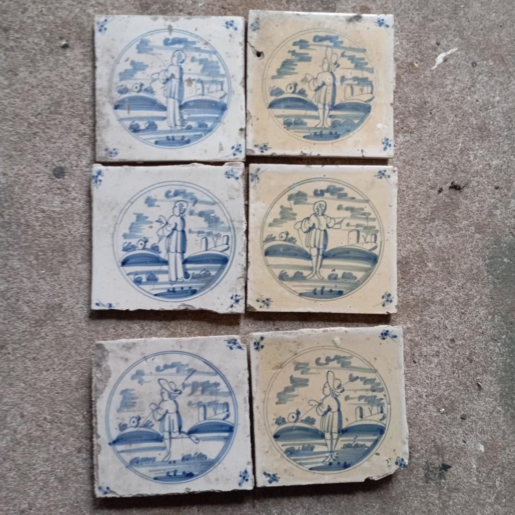 6 oude tegeltjes 13x13cm, Antiek en Kunst, Ophalen of Verzenden