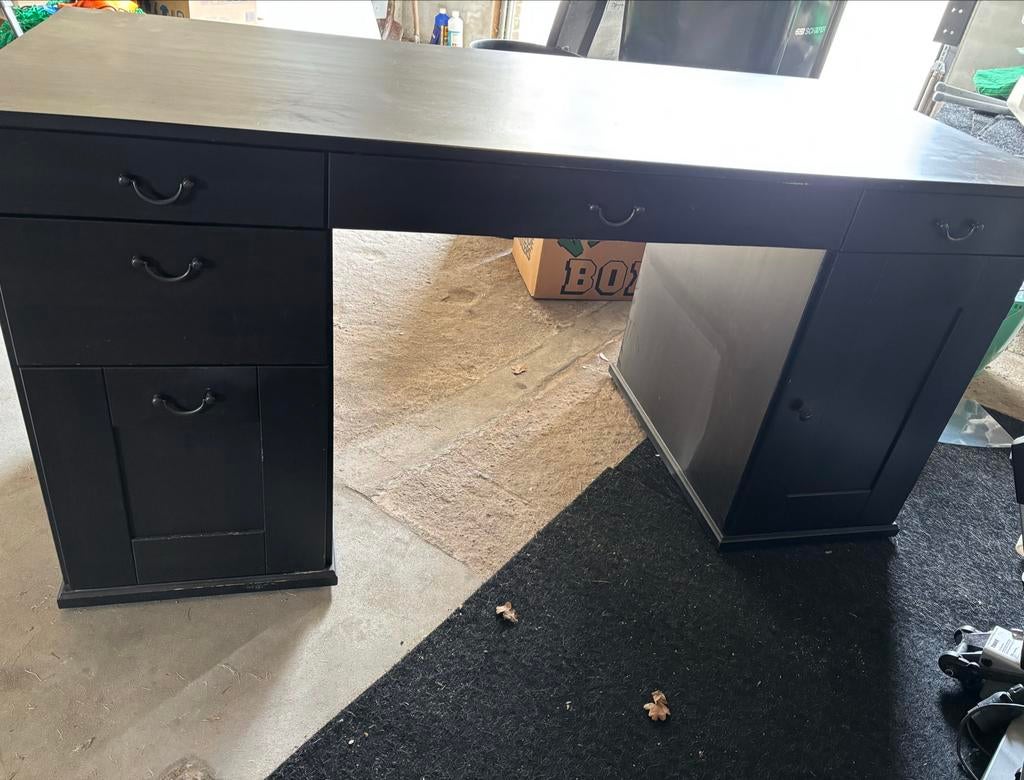 Donker bruin  bureau met lades, Huis en Inrichting, Bureaus, Ophalen, Overige typen, Gebruikt, Bruin