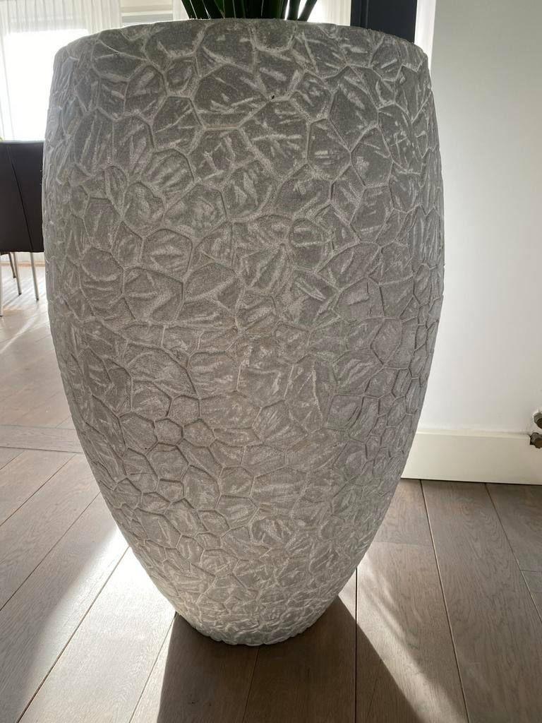 Capi Grote grijze bloempot met uniek patroon, Ophalen, Kunststof, 40 cm of meer, Rond