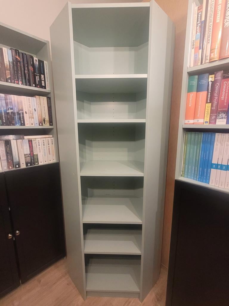 Hoekboekenkast lichtgroen, Ophalen, Met plank(en), Gebruikt, 200 cm of meer