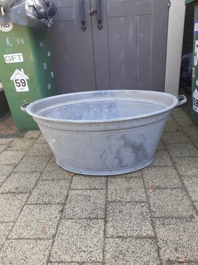 Grote zinken teil zink teilen badkuip bad bak tuindecoratie, Tuin en Terras, Bloembakken en Plantenbakken, Ophalen, Gebruikt, Metaal