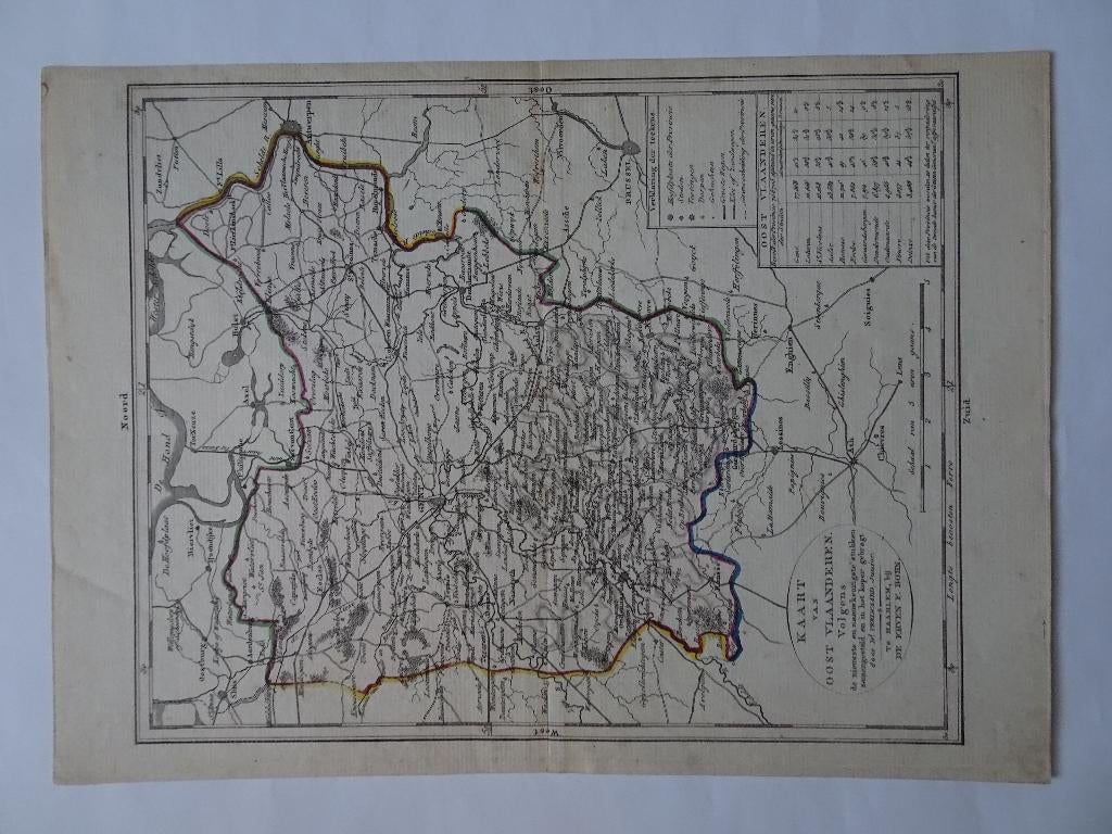 Gravure kaart oost Vlaanderen Gent, Oudenaarde D. Veelwaard, Verzenden, Cartografie, Gravure, Origineel