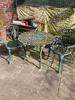 Antieke Gietijzeren Tuinset - Tafel met 2 Stoelen, Tuin en Terras, Overige materialen, Gebruikt, Eettafel, Tuinset