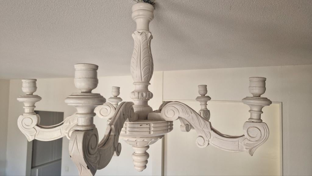 Brocante houten kroonluchter wit, Ophalen of Verzenden, Gebruikt, Hout, Brocante