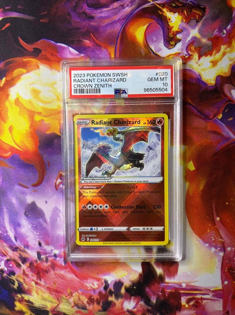 PSA 10 Radiant Charizard Crown Zenith  GEM MINT 10, Ophalen of Verzenden, Nieuw, Losse kaart, Foil