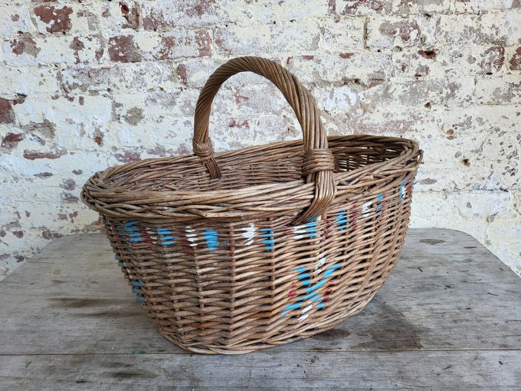 Franse brocante rietenmand/ picknickmand/ allegonda, Huis en Inrichting, Woonaccessoires | Schalen en Manden, Ophalen of Verzenden