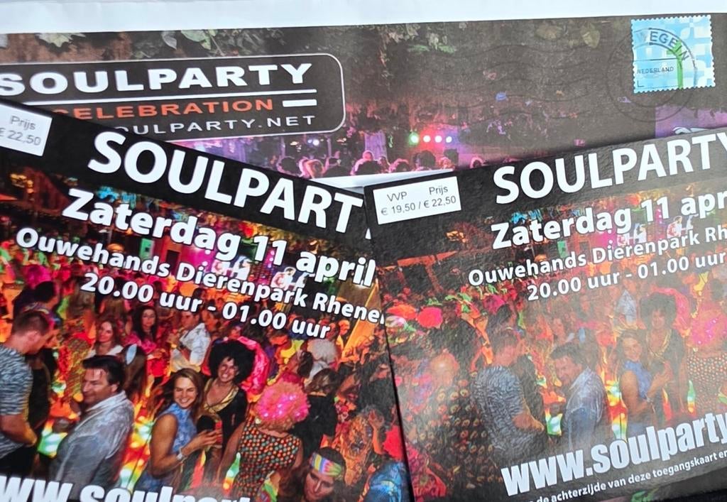 Soulparty 2 kaarten 11 april Ouwehand Rhenen in 1 koop