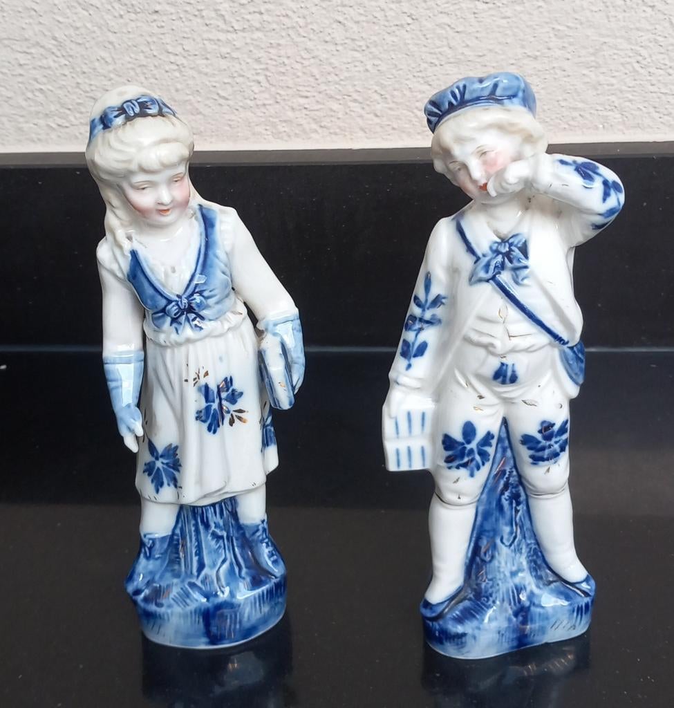 Delfts 2 antieke beeldjes, Ophalen of Verzenden