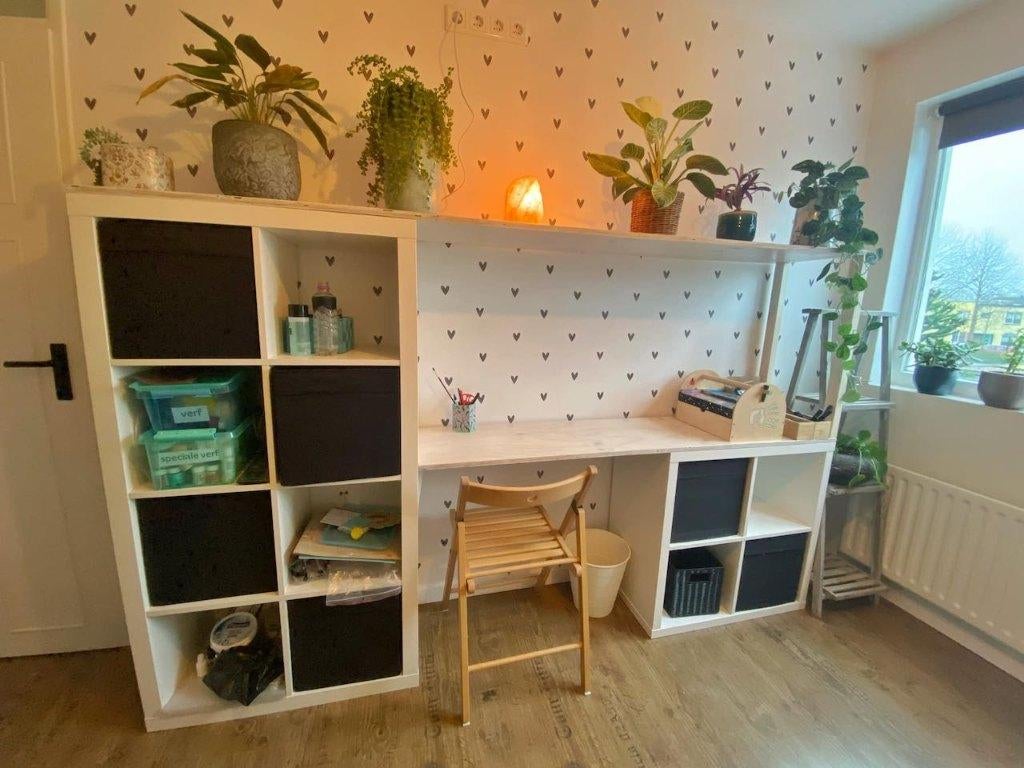2x Ikea Kallax kast met buro, Ophalen, Met plank(en), Gebruikt, 100 tot 150 cm