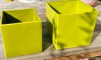 Set van 2 aardewerk bloempotten lime groen (18 & 21 cm), Vierkant, Ophalen of Verzenden, Zo goed als nieuw, Balkon