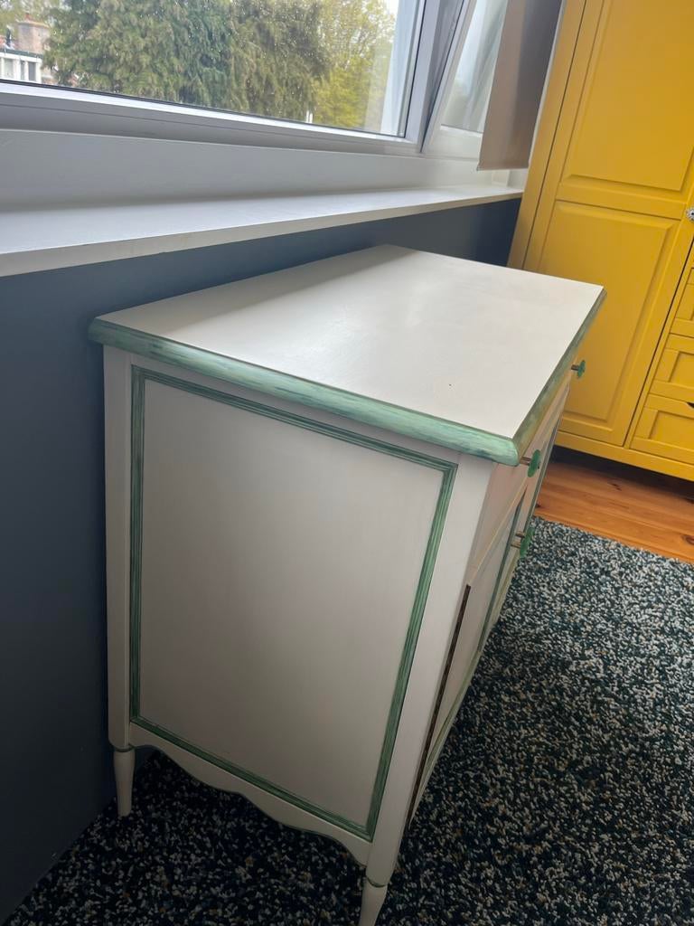 Charmant Dressoir met Lade en Deuren - Wit/Groen, Huis en Inrichting, Kasten | Dressoirs, Ophalen, Gebruikt, 50 tot 100 cm, Met lade(s)