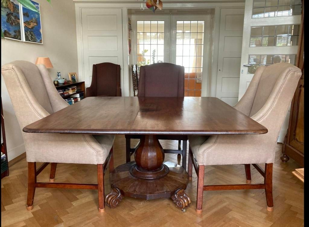 Engelse eettafel vierkant 140x140, Ophalen, Gebruikt, Klassiek