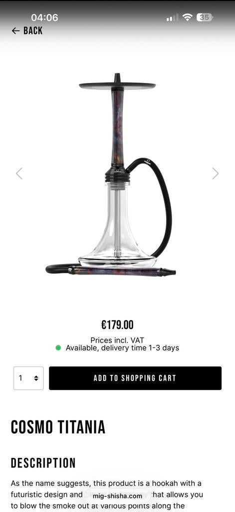 Cosmo titania shisha compleet, Ophalen of Verzenden, Zo goed als nieuw, Sigarenbandjes